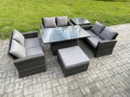 Fimous 7 Seater Rattan Wicker Garden Furniture Patio Conservatory Sofa Set With Height Adjustable Rising Lifting Table Footstool - thumbnail 2