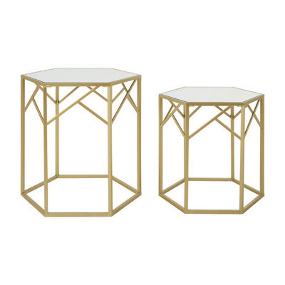 Orsina Luxe Set Of 2 Hexagonal Side Tables,champagne Finish Tables,decorative Tables,settee Side Nesting Tables - image 1