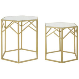 Orsina Luxe Set Of 2 Hexagonal Side Tables,champagne Finish Tables,decorative Tables,settee Side Nesting Tables - thumbnail 3