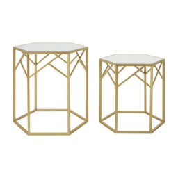 Orsina Luxe Set Of 2 Hexagonal Side Tables,champagne Finish Tables,decorative Tables,settee Side Nesting Tables - thumbnail 1