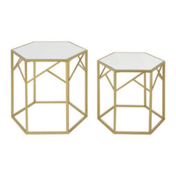 Orsina Luxe Set Of 2 Hexagonal Side Tables,champagne Finish Tables,decorative Tables,settee Side Nesting Tables - thumbnail 2