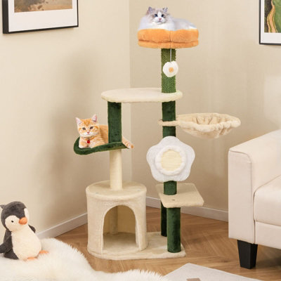 Costway 114Cm Tall Cat Tree Cute Flower Pet Activity Center Furniture-Green - image 1