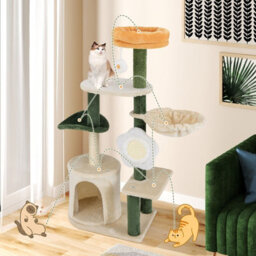 Costway 114Cm Tall Cat Tree Cute Flower Pet Activity Center Furniture-Green - thumbnail 5
