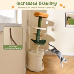 Costway 114Cm Tall Cat Tree Cute Flower Pet Activity Center Furniture-Green - thumbnail 4
