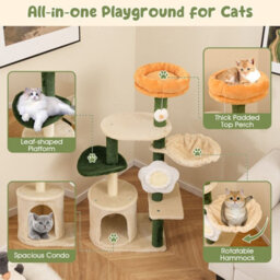 Costway 114Cm Tall Cat Tree Cute Flower Pet Activity Center Furniture-Green - thumbnail 6