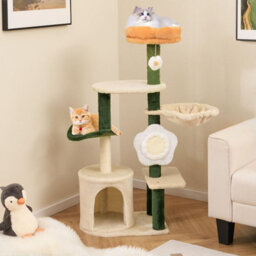 Costway 114Cm Tall Cat Tree Cute Flower Pet Activity Center Furniture-Green