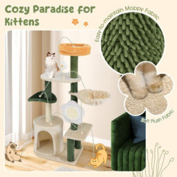Costway 114Cm Tall Cat Tree Cute Flower Pet Activity Center Furniture-Green - thumbnail 3