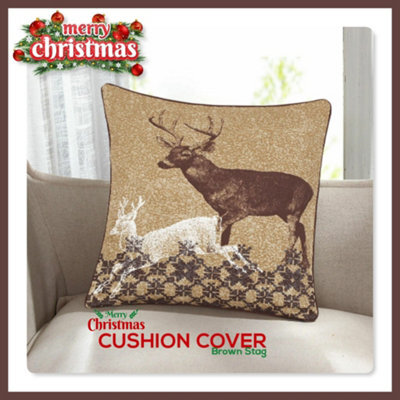 CHILIMILII Christmas Cushion Cover 100% Cotton Merry Xmas Decorative Square Cushion Cases Pack Of 2