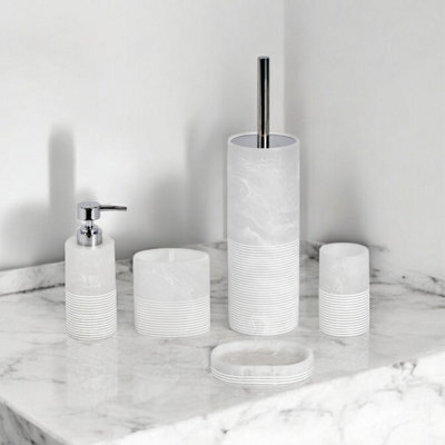 Showerdrape Bianco Frost Onyx White Striped 5 Piece Bathroom Accessory Set - image 1