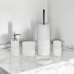 Showerdrape Bianco Frost Onyx White Striped 5 Piece Bathroom Accessory Set - thumbnail 1