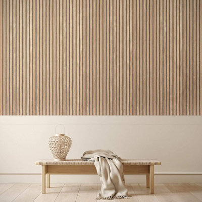 Wvh Acupanel Contemporary Natural Oak Slat Acoustic Wood Wall Panel, Premium, Black Felt Backing, 120Cm X 60Cm - image 1
