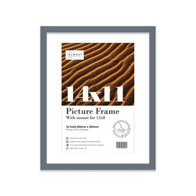 "14X11"" Grey Frame With Mount For 12X8"" Pictures 20mm Thin Edge Portrait And Landscape Display With Wall Hooks And Kickstand" - image 1