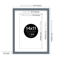 "14X11"" Grey Frame With Mount For 12X8"" Pictures 20mm Thin Edge Portrait And Landscape Display With Wall Hooks And Kickstand" - thumbnail 2