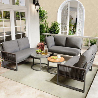 Btm 7 Seater Outdoor Garden Lounge Set Corner Sofa Set  With Galvanized Iron Frame, Adjustable Legs & Cushions (Grey) - image 1