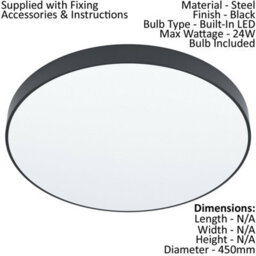 Stylish Black Flush Ceiling Light With White Plastic Shade And 24W Led Bulb Included - thumbnail 2