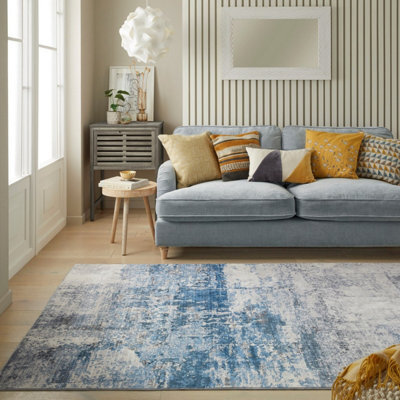 Ivory Blue Abstract Polyester Modern Soft Bedroom, Livingroom Rug - 160Cm X 230Cm - image 1