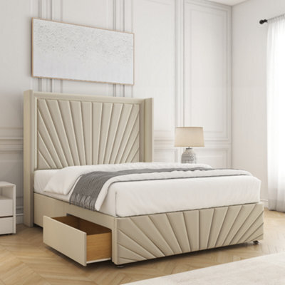 Bsspoke Nola Divan Bed Set Cream Plush With 2 Drawers Footend 54Inch Headboard & Footboard No Mattress In 3Ft 4Ft 5Ft 4Ft6 6Ft - image 1