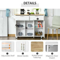 Homcom Kitchen Island Utility Cart, With 2 Storage Drawers Dining Room White - thumbnail 5
