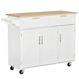 Homcom Kitchen Island Utility Cart, With 2 Storage Drawers Dining Room White - thumbnail 2