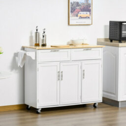 Homcom Kitchen Island Utility Cart, With 2 Storage Drawers Dining Room White