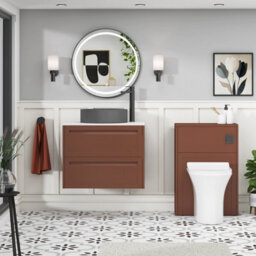 Royal Bathrooms Royal Bathroom Elmore 700mm Terracotta Clay Wall Mounted Bathroom Vanity Unit 2 Drawer Plain White Worktop With Art Round Basin - thumbnail 5