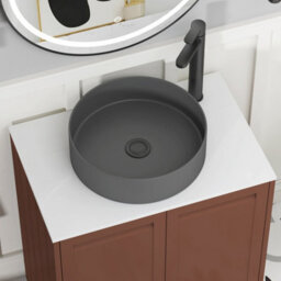 Royal Bathrooms Royal Bathroom Elmore 700mm Terracotta Clay Wall Mounted Bathroom Vanity Unit 2 Drawer Plain White Worktop With Art Round Basin - thumbnail 4