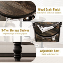 3-Tier Round Side Table Living Room Bedside Small End Table Rustic Oak (W)45Cm (H)60Cm - thumbnail 3