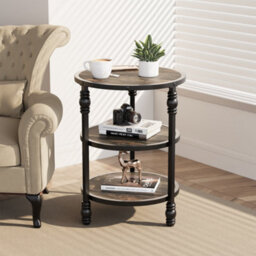 3-Tier Round Side Table Living Room Bedside Small End Table Rustic Oak (W)45Cm (H)60Cm