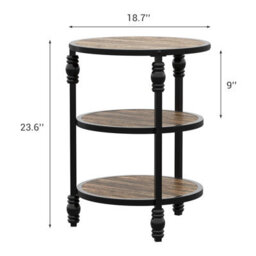 3-Tier Round Side Table Living Room Bedside Small End Table Rustic Oak (W)45Cm (H)60Cm - thumbnail 2