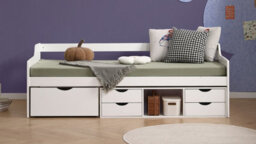 Amani London White Cabin Day Bed With Storage Drawers And Open Shelf, Solid Pine, Kids Single Bed - thumbnail 3