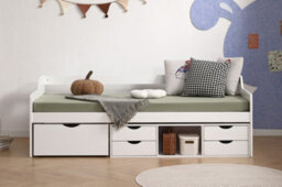 Amani London White Cabin Day Bed With Storage Drawers And Open Shelf, Solid Pine, Kids Single Bed - thumbnail 2