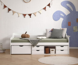 Amani London White Cabin Day Bed With Storage Drawers And Open Shelf, Solid Pine, Kids Single Bed - thumbnail 1