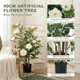 Homcom 90Cm Artificial Rose Tree With 344 Silk Leaves And 17 Flowers, White - thumbnail 5