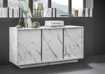 FurniComp LTD Furnicomp Glacia 3 Door 138Cm White Marble Effect Sideboard - image 1