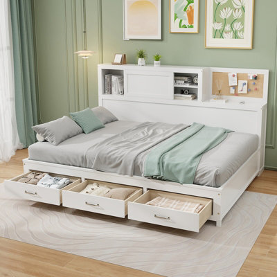 Costway Wooden Sofa Bed Frame With 3 Drawers Single/double Size Guest Bed - image 1