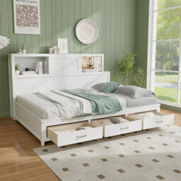 Costway Wooden Sofa Bed Frame With 3 Drawers Single/double Size Guest Bed - thumbnail 5