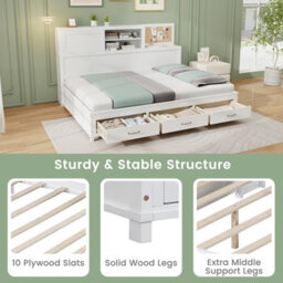 Costway Wooden Sofa Bed Frame With 3 Drawers Single/double Size Guest Bed - thumbnail 8