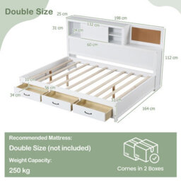 Costway Wooden Sofa Bed Frame With 3 Drawers Single/double Size Guest Bed - thumbnail 3