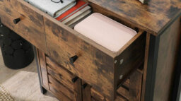 Modcraft Rustic Floor Cabinet With Drawer & Louvered Doors Freestanding Storage Unit For Hallway Or Bedroom - thumbnail 3