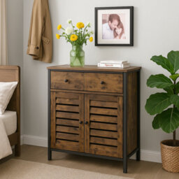 Modcraft Rustic Floor Cabinet With Drawer & Louvered Doors Freestanding Storage Unit For Hallway Or Bedroom - thumbnail 1