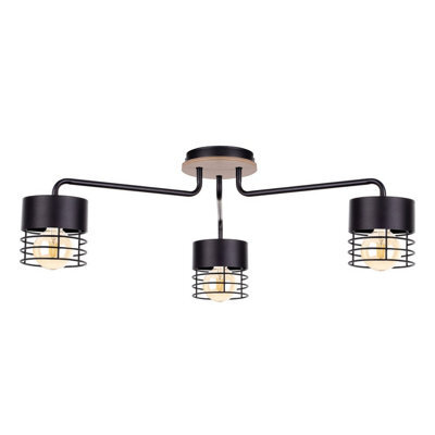 Luminosa Lighting Luminosa Casa Multi Arm Semi Flush Ceiling Light Black, Wood, 70Cm, 3X E27