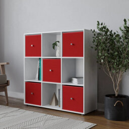 Urbn-Living 9 Cube White Wooden Bookcase Shelving Unit With 5 Collapsible Fabric Drawers Red - thumbnail 3