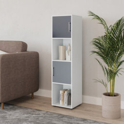 Urbn-Living Urbnliving 119Cm Height 4 Cube Bookcase White Wooden Grey Door Metal Handle Display Storage Shelf - thumbnail 2