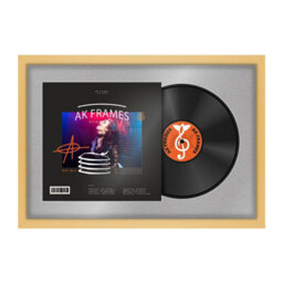 "AK Frames 25X17"" Matte Yellow Modern Vinyl Record Frame With Silver Mount For 12 Inch Lp Cover & Disc - Overlapped Design" - thumbnail 1