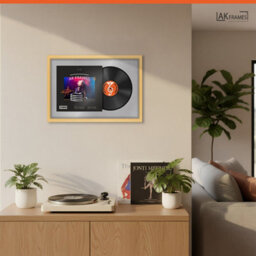"AK Frames 25X17"" Matte Yellow Modern Vinyl Record Frame With Silver Mount For 12 Inch Lp Cover & Disc - Overlapped Design" - thumbnail 5