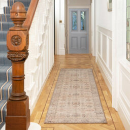 Loomed Vintage Design Cotton Chenille Rug Cream Grey Beige Machine Washable 60Cm X 240Cm - thumbnail 2