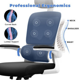 Onemill Ergonomic Office Chair,swivel Computer Chair With Rocking Function And Flip-Up Armrests,black&white - thumbnail 2