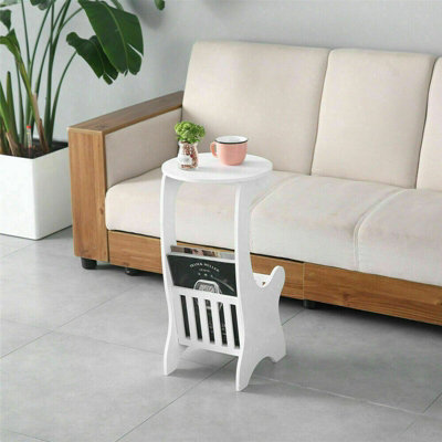 Round Coffee Table With Magzine Rack Sofa Living Room End Table Small Furniture - image 1