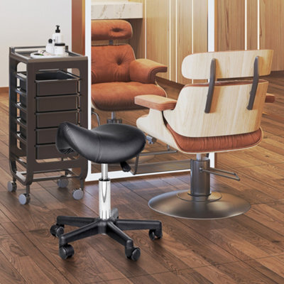 Homcom Saddle Stool Adjustable Rolling Salon Chair For Massage Spa Beauty Black - image 1
