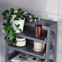 Hayle Matt Grey Wood Rectangular Wall-Mounted Bathroom Shelf (D)20Cm (H)53Cm (L)20Cm - thumbnail 4